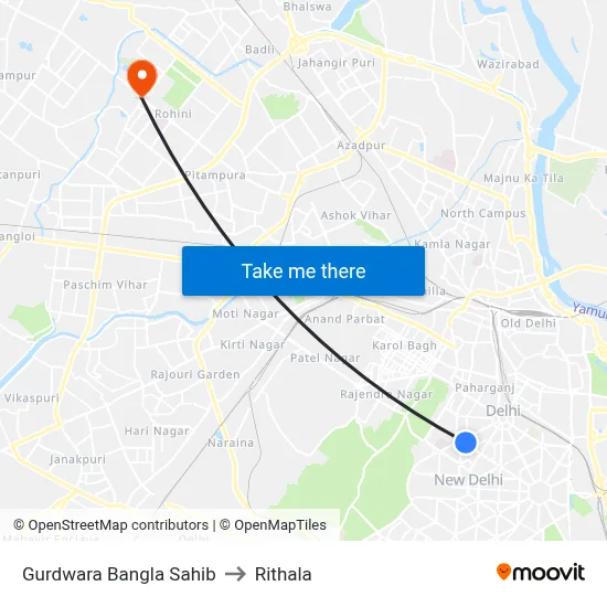 Gurdwara Bangla Sahib to Rithala map