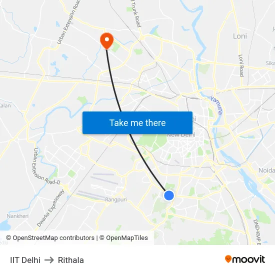 IIT Delhi to Rithala map