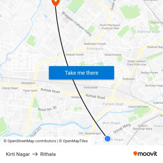 Kirti Nagar to Rithala map