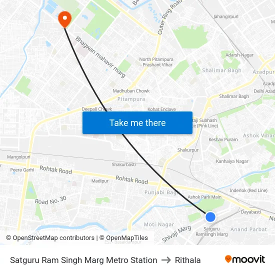 Satguru Ram Singh Marg Metro Station to Rithala map