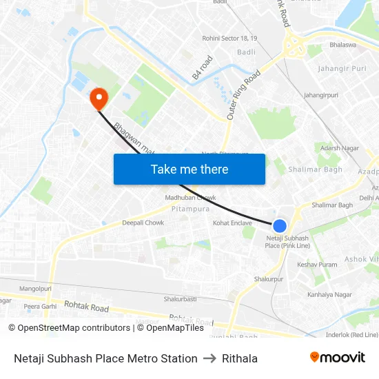 Netaji Subhash Place Metro Station to Rithala map