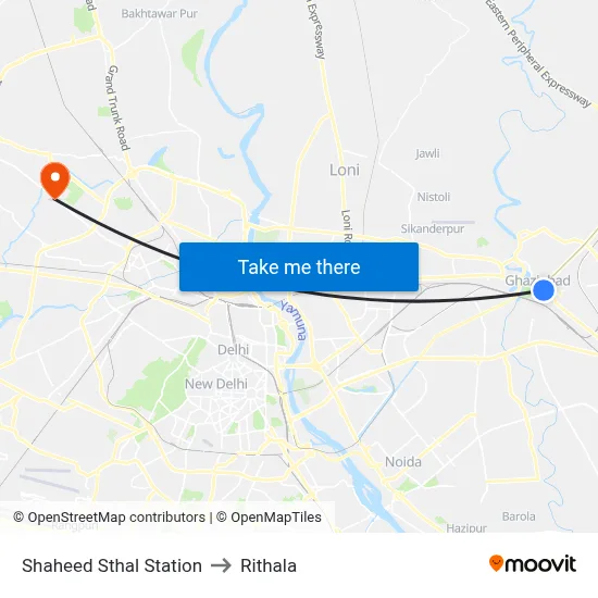 Shaheed Sthal Station to Rithala map