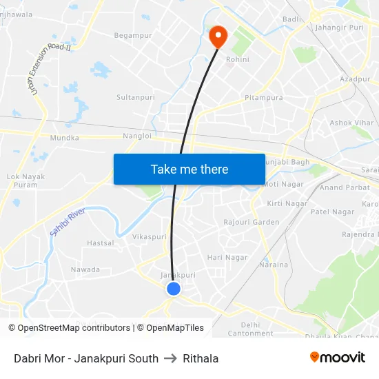 Dabri Mor - Janakpuri South to Rithala map