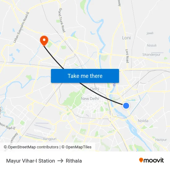 Mayur Vihar-I Station to Rithala map