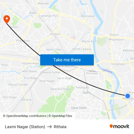 Laxmi Nagar (Station) to Rithala map