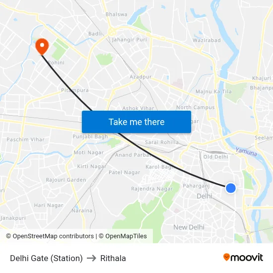Delhi Gate (Station) to Rithala map