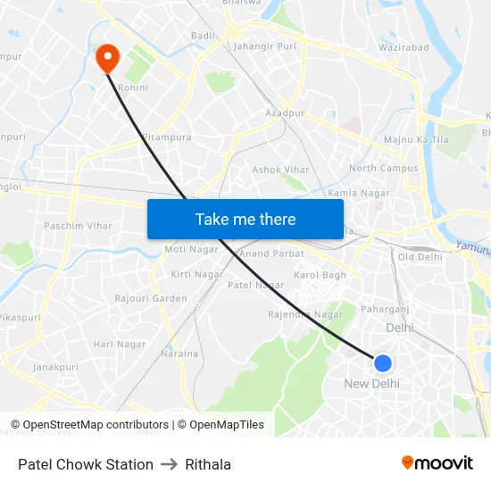 Patel Chowk Station to Rithala map