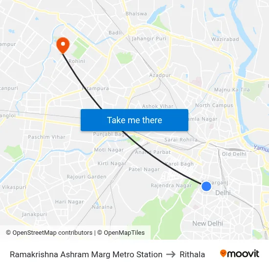 Ramakrishna Ashram Marg Metro Station to Rithala map