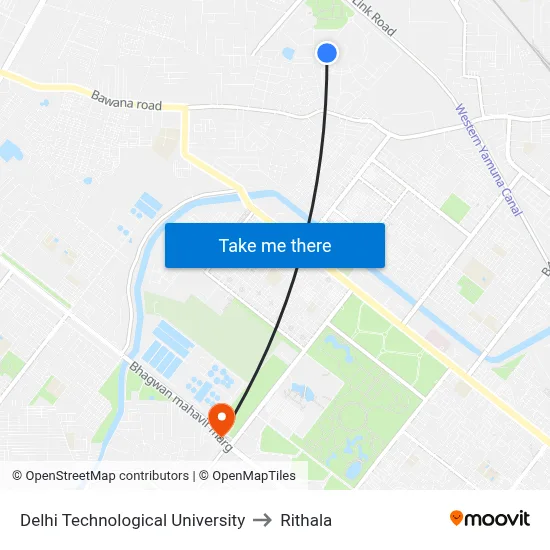 Delhi Technological University to Rithala map
