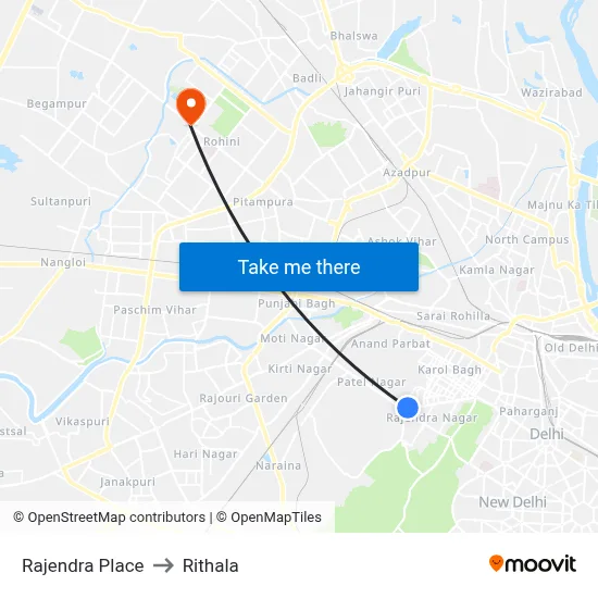 Rajendra Place to Rithala map