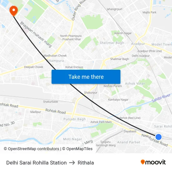 Delhi Sarai Rohilla Station to Rithala map