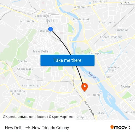 New Delhi to New Friends Colony map