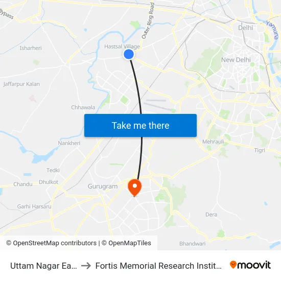 Uttam Nagar East to Fortis Memorial Research Institute map