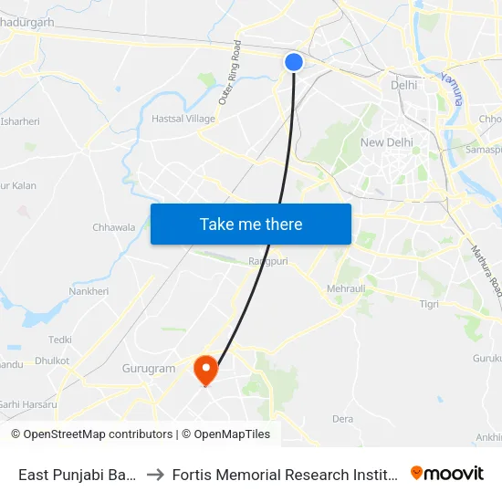 East Punjabi Bagh to Fortis Memorial Research Institute map