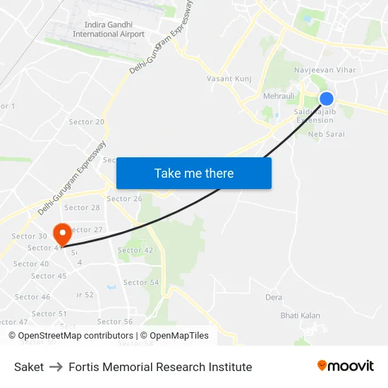 Saket to Fortis Memorial Research Institute map