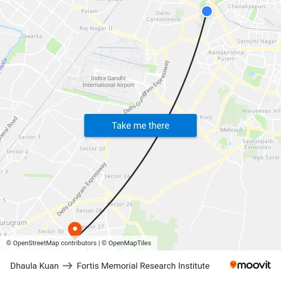 Dhaula Kuan to Fortis Memorial Research Institute map