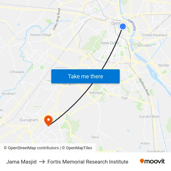 Jama Masjid to Fortis Memorial Research Institute map
