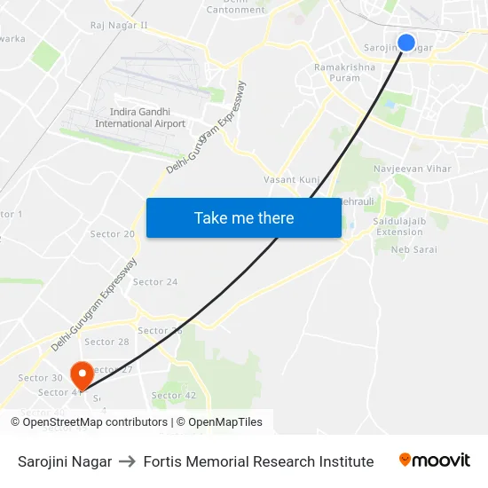 Sarojini Nagar to Fortis Memorial Research Institute map