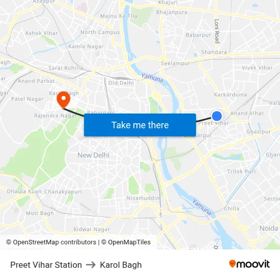 Preet Vihar Station to Karol Bagh map