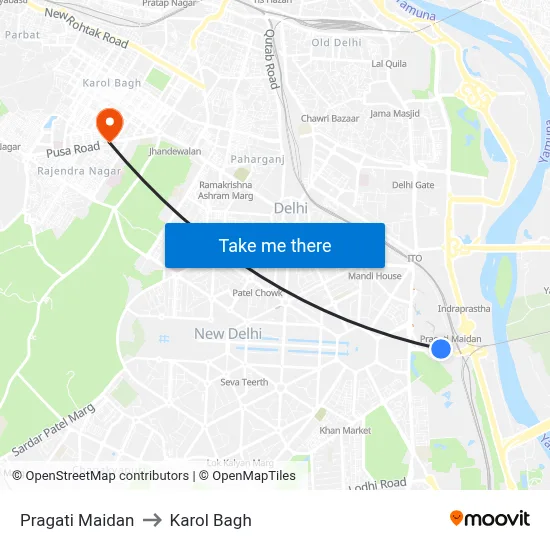 Pragati Maidan to Karol Bagh map