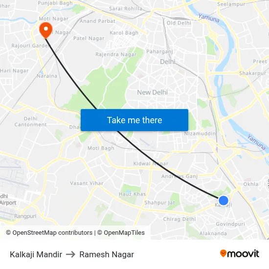 Kalkaji Mandir to Ramesh Nagar map
