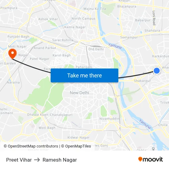Preet Vihar to Ramesh Nagar map