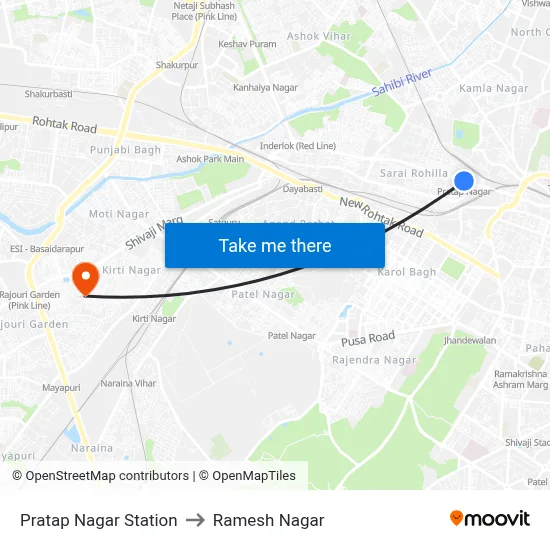 Pratap Nagar Station to Ramesh Nagar map