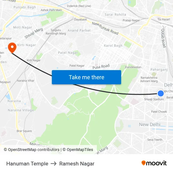 Hanuman Temple to Ramesh Nagar map