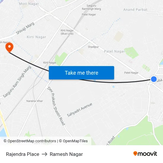 Rajendra Place to Ramesh Nagar map