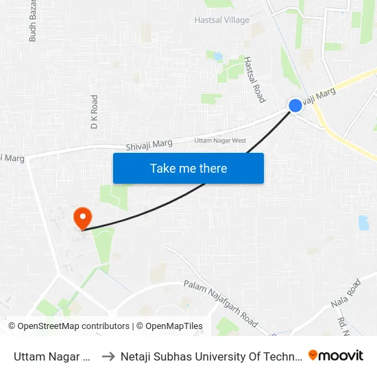 Uttam Nagar East to Netaji Subhas University Of Technology map