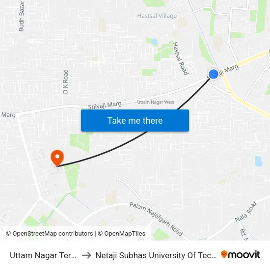 Uttam Nagar Terminal to Netaji Subhas University Of Technology map