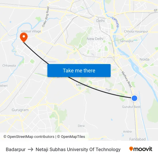 Badarpur to Netaji Subhas University Of Technology map