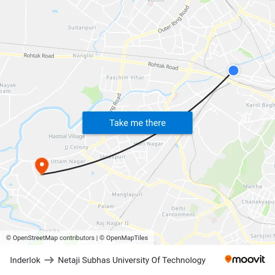 Inderlok to Netaji Subhas University Of Technology map