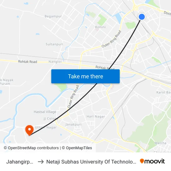 Jahangirpuri to Netaji Subhas University Of Technology map