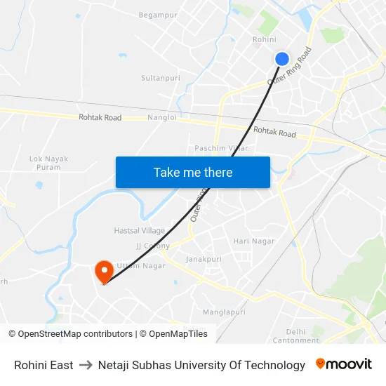 Rohini East to Netaji Subhas University Of Technology map