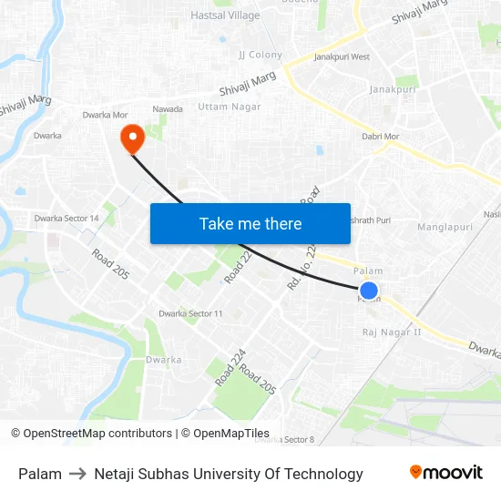 Palam to Netaji Subhas University Of Technology map