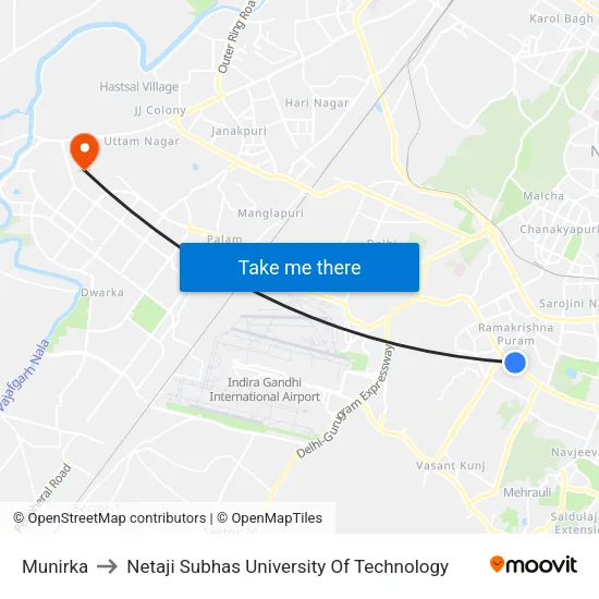 Munirka to Netaji Subhas University Of Technology map