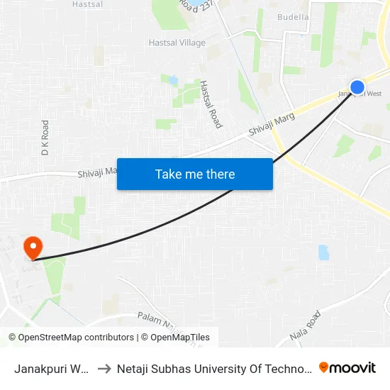 Janakpuri West to Netaji Subhas University Of Technology map