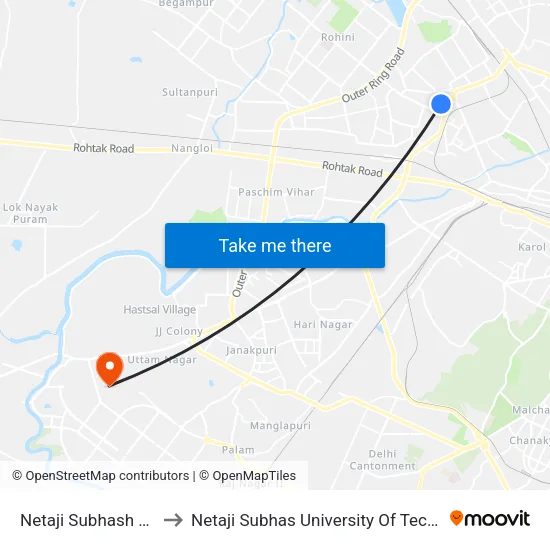 Netaji Subhash Place to Netaji Subhas University Of Technology map