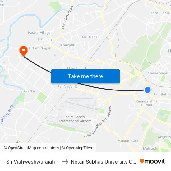 Sir Vishweshwaraiah Moti Bagh to Netaji Subhas University Of Technology map