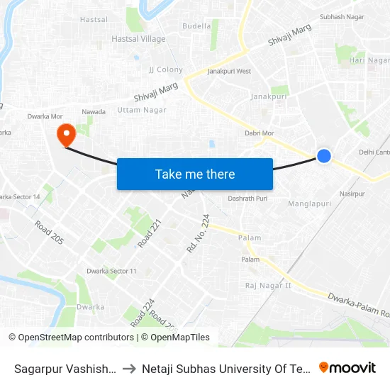 Sagarpur Vashisht Park to Netaji Subhas University Of Technology map
