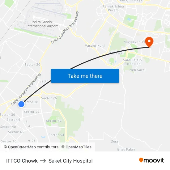 IFFCO Chowk to Saket City Hospital map