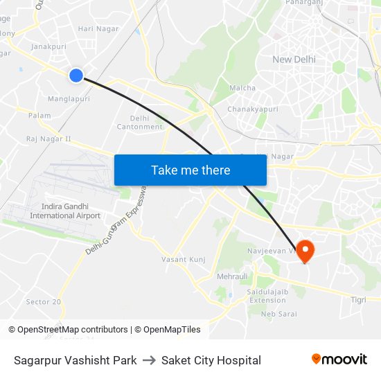 Sagarpur Vashisht Park to Saket City Hospital map