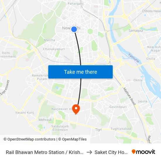 Rail Bhawan Metro Station / Krishi Bhawan to Saket City Hospital map