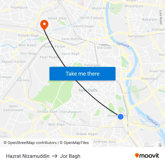 Hazrat Nizamuddin to Jor Bagh map