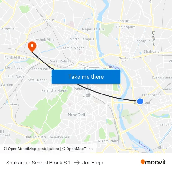 Shakarpur School Block S-1 to Jor Bagh map