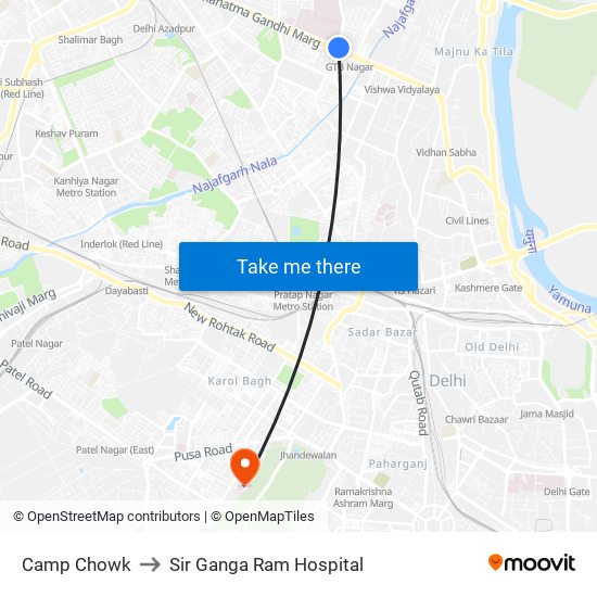 Camp Chowk to Sir Ganga Ram Hospital map