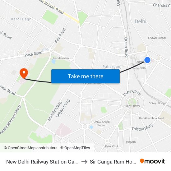 New Delhi Railway Station Gate No.2 to Sir Ganga Ram Hospital map