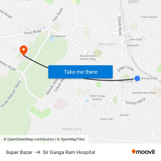 Super Bazar to Sir Ganga Ram Hospital map
