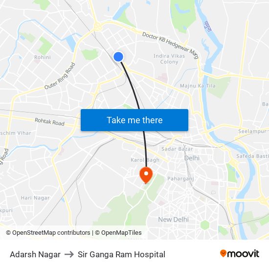 Adarsh Nagar to Sir Ganga Ram Hospital map